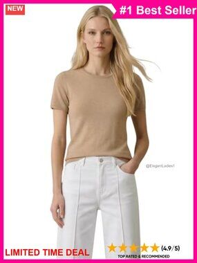 100% Cashmere Short Sleeve Crewneck Pullover Sweater Machine Washable